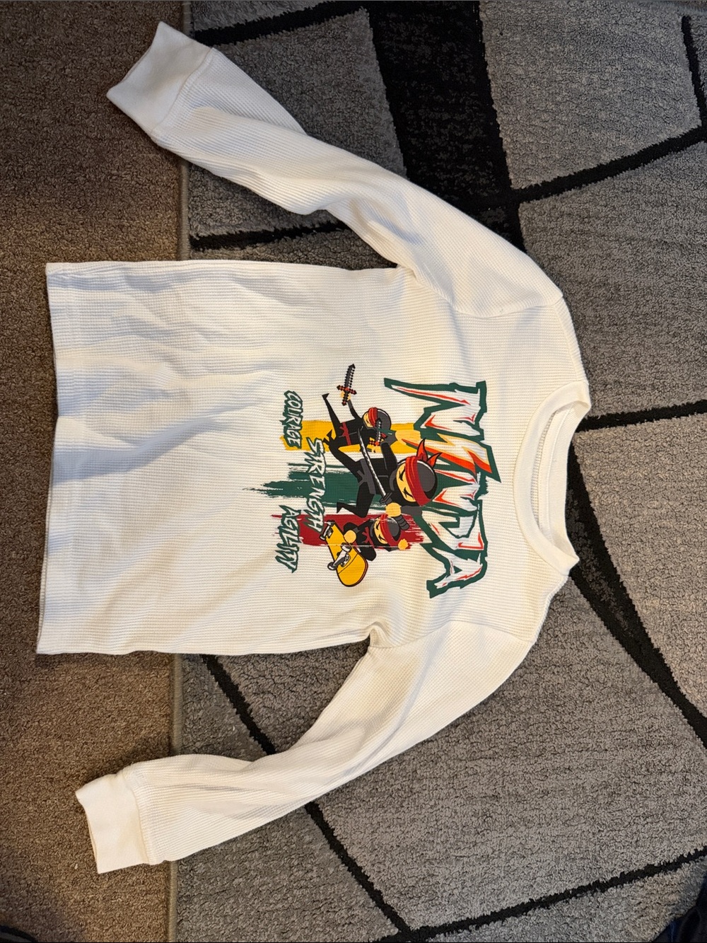 Kids White Graphic Ninja Turtle Thermal Top